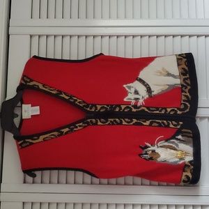 Vtg Festive Susan Bristol Cat Lover Red Vest